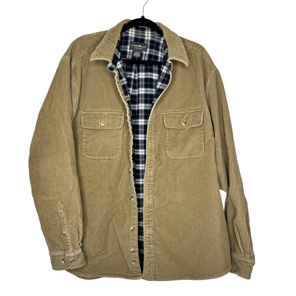 EDDIE BAUER / tan corduroy flannel lined trucker shacket shirt jacket / XL